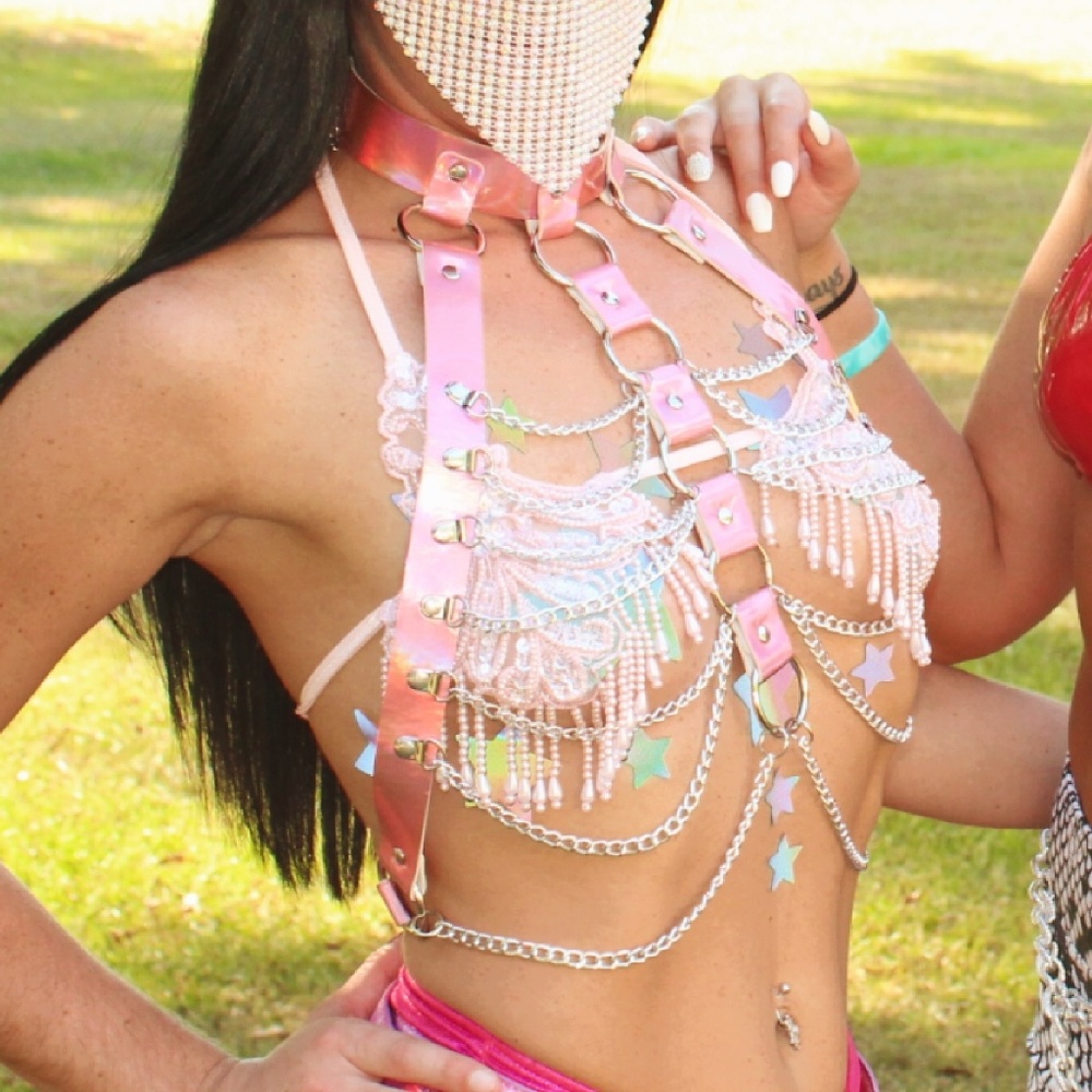 Dolls Kill Pink Holographic Harness